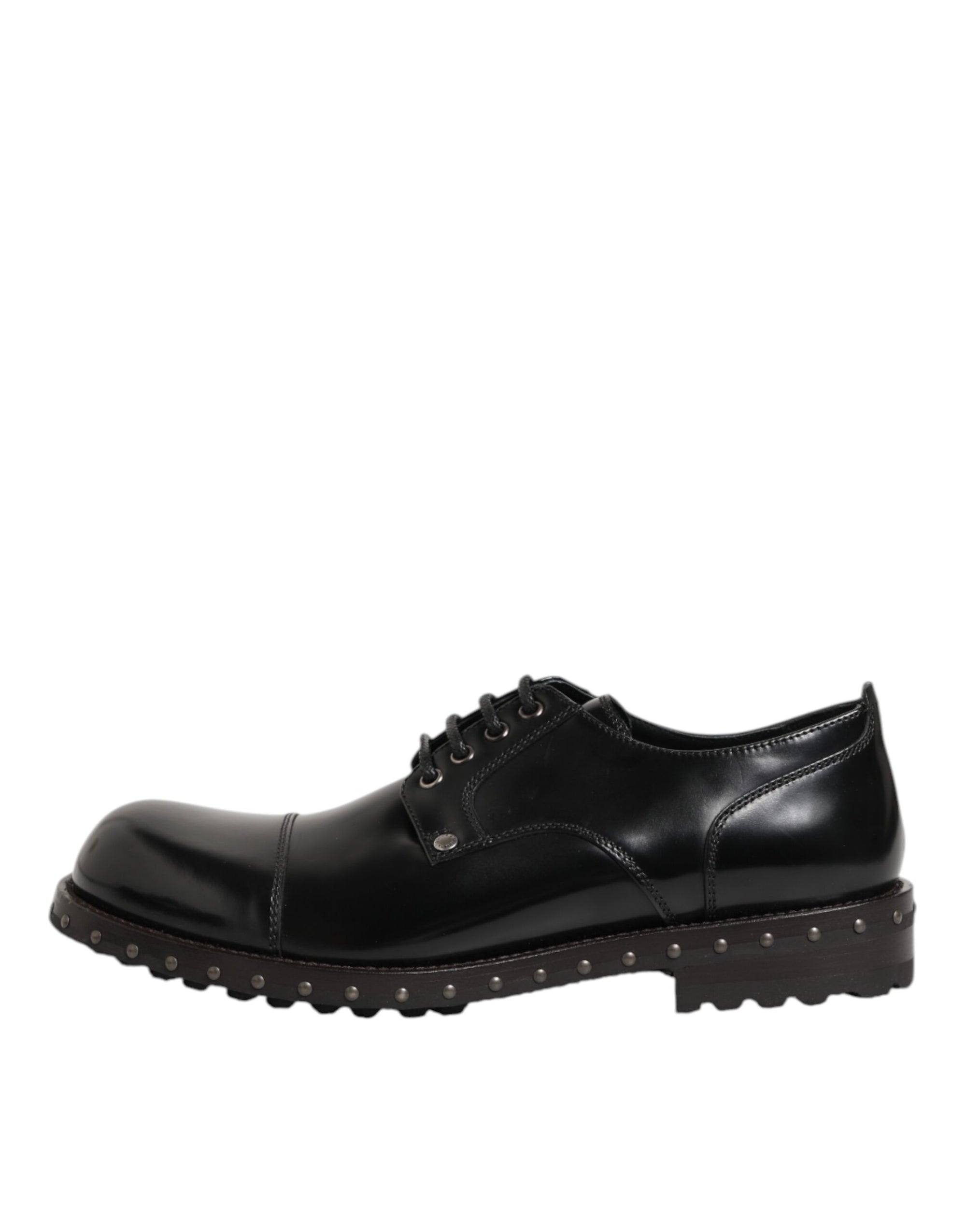 Dolce &amp; Gabbana Black Leather Studded Derby Shoes