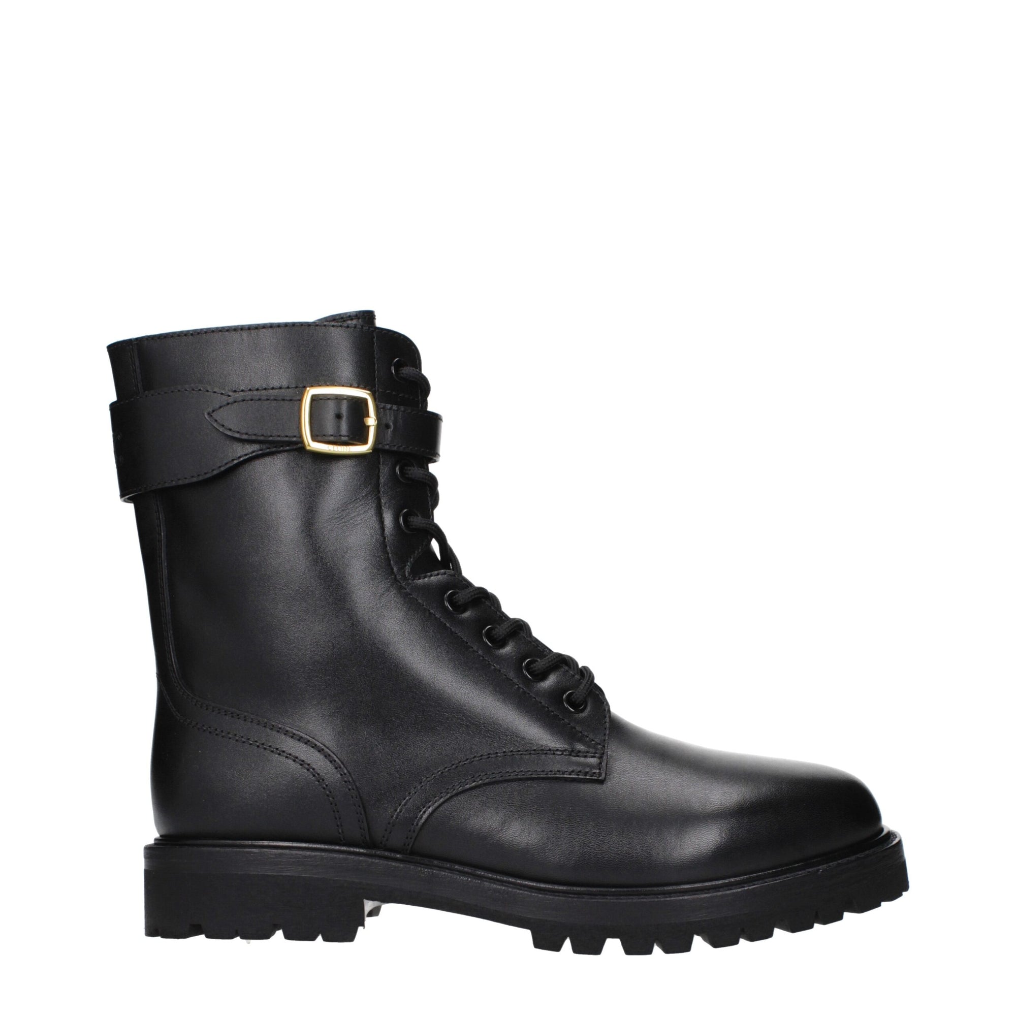 Celine Black Leather Combat-Biker Ankle Boots