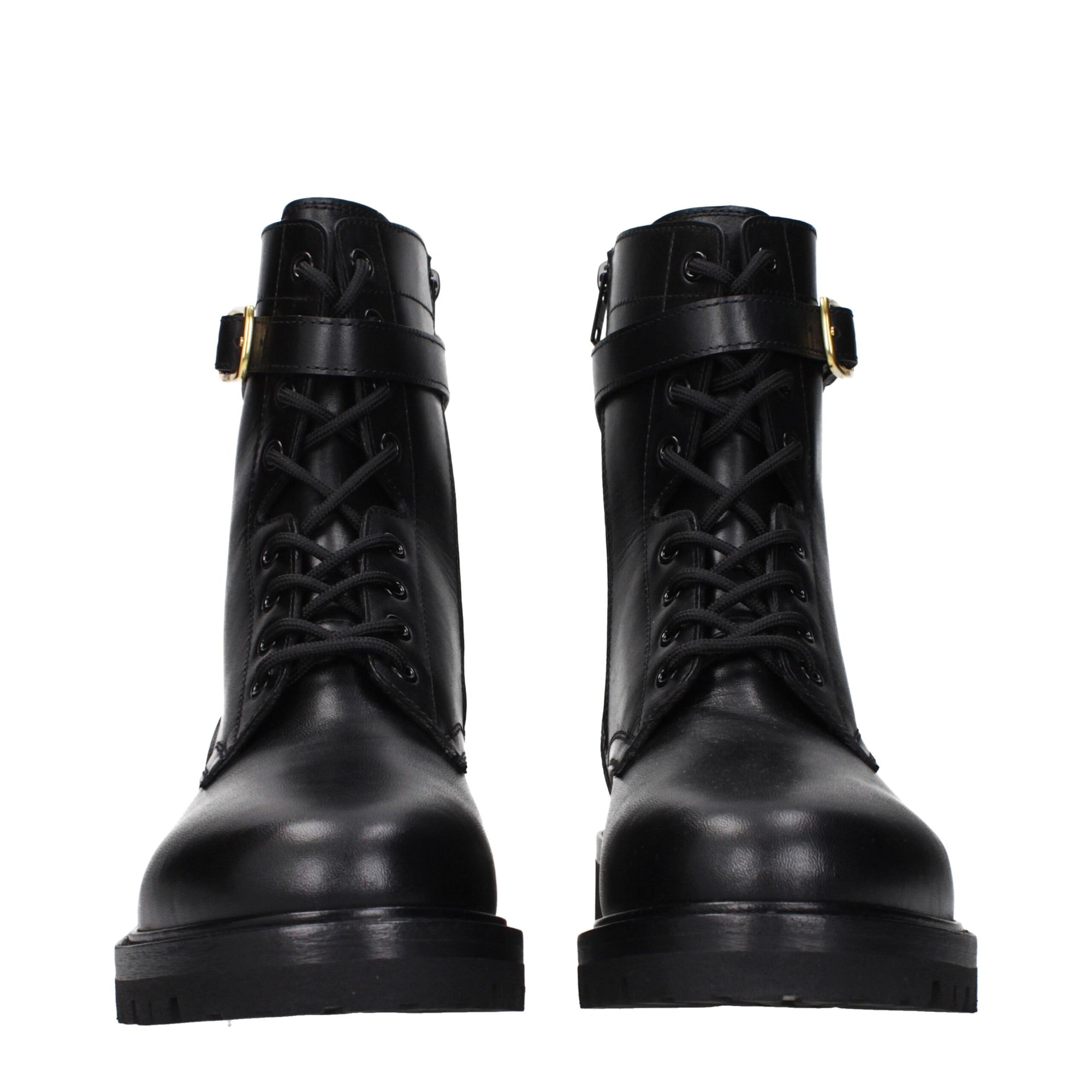 Celine Black Leather Combat-Biker Ankle Boots