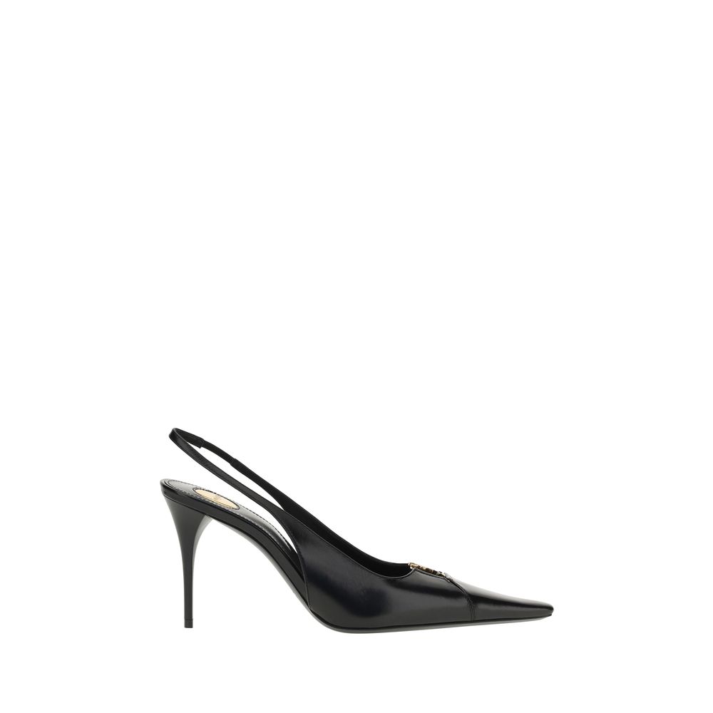Saint Laurent Black Leather Slingback Heeled Pumps