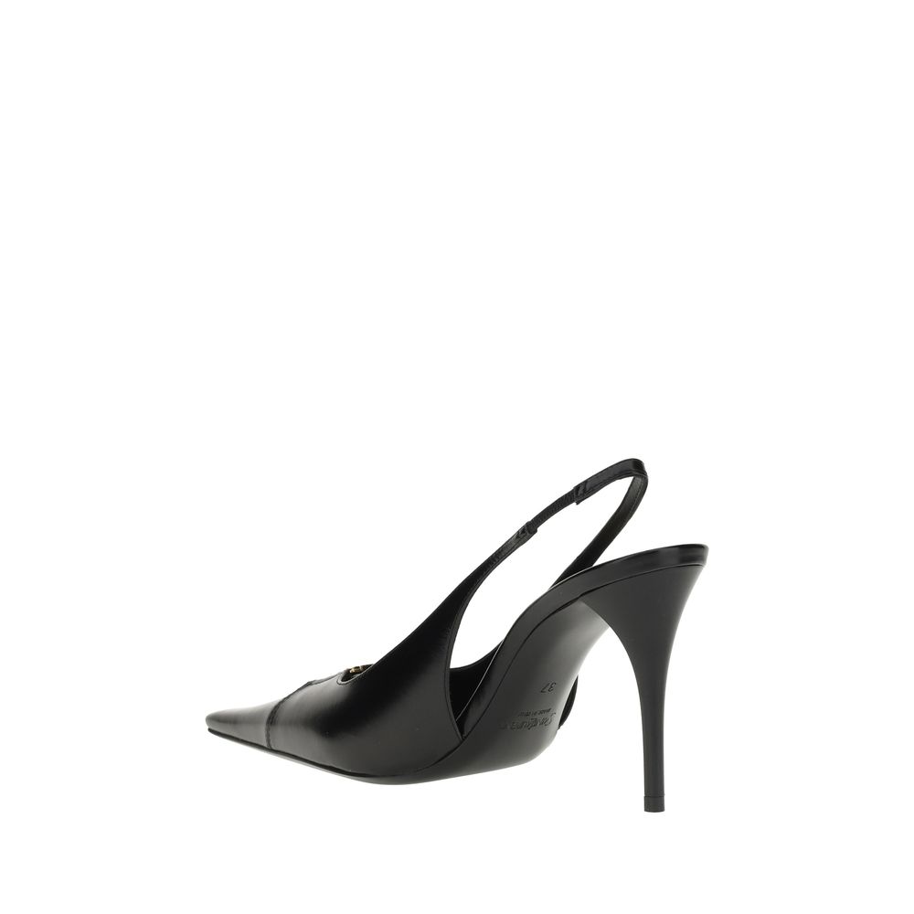 Saint Laurent Black Leather Slingback Heeled Pumps