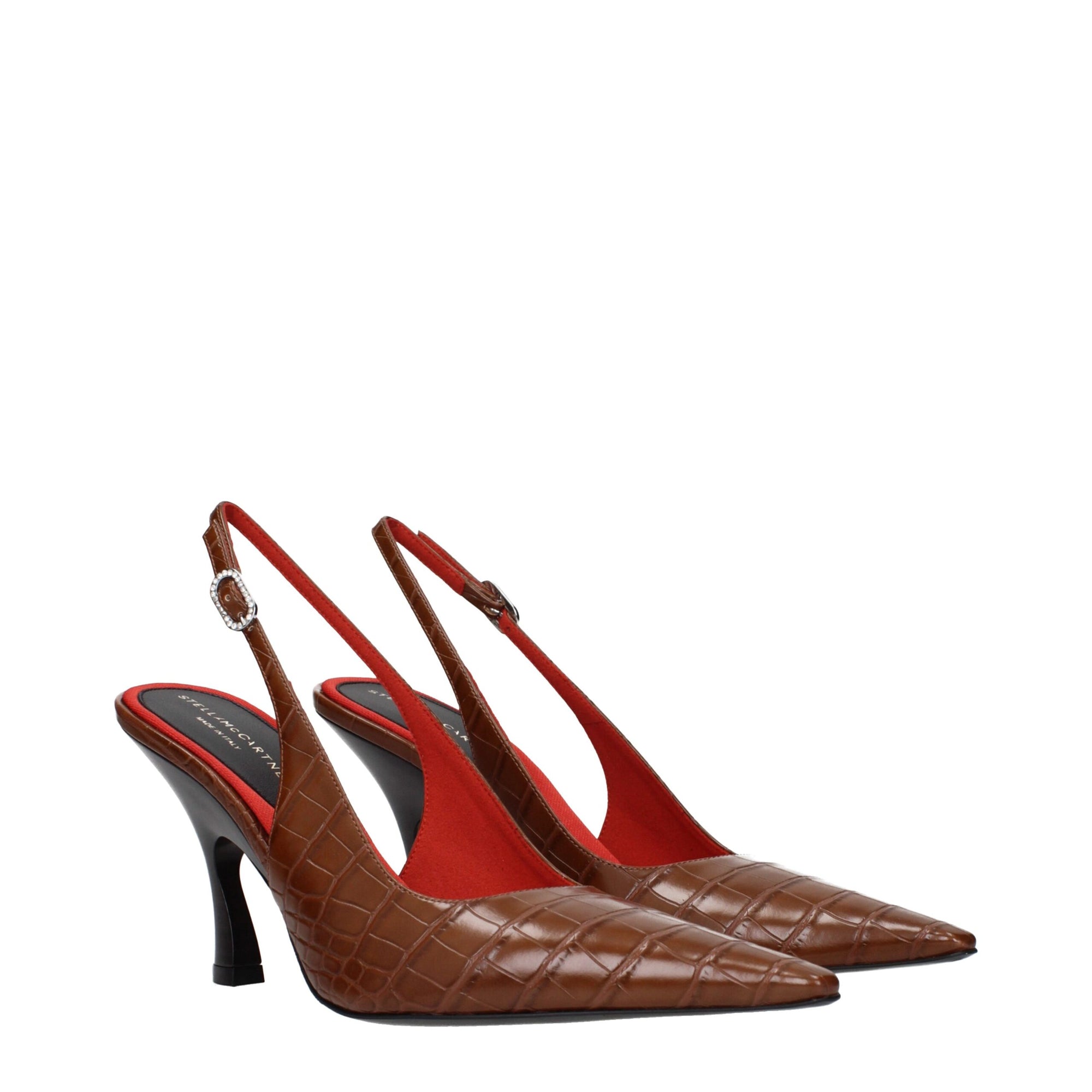 Stella McCartney Crocodile Embossed Leather Slingback Heeled Pumps - Brown
