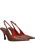 Stella McCartney Crocodile Embossed Leather Slingback Heeled Pumps - Brown