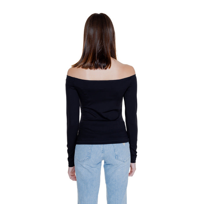 Tommy Hilfiger Jeans Logo Black Off-Shoulder Long Sleeve Top With Chest Cut Out