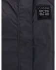 Ganni Logo Hooded Nylon Jacket - Black