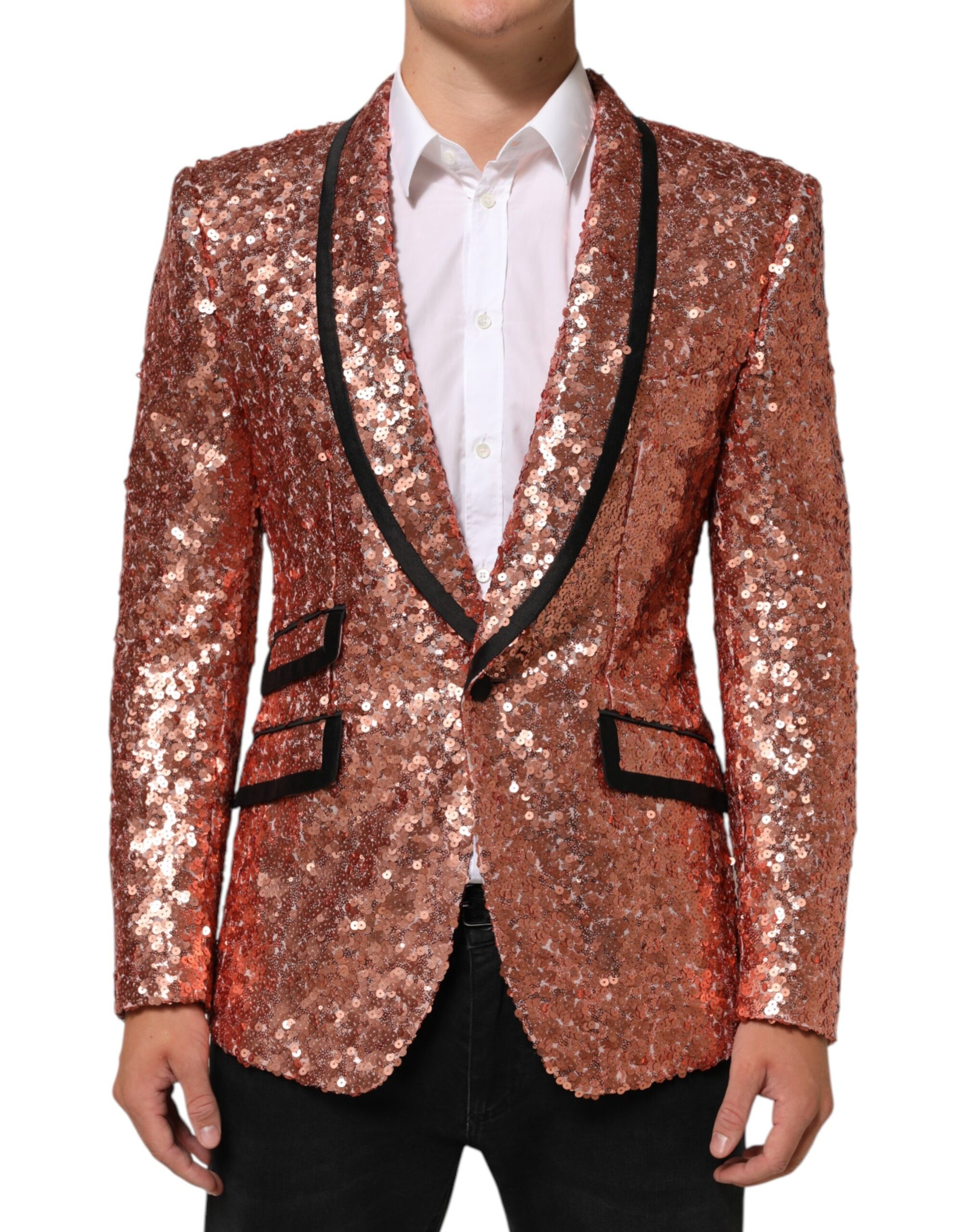 Dolce & Gabbana Pink Sequin Sicilia Suit Blazer
