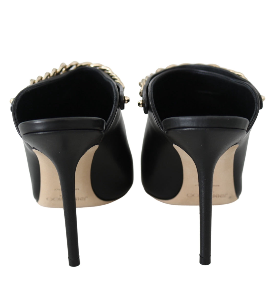 Jimmy Choo Gold Chain Black Leather Stiletto Pumps