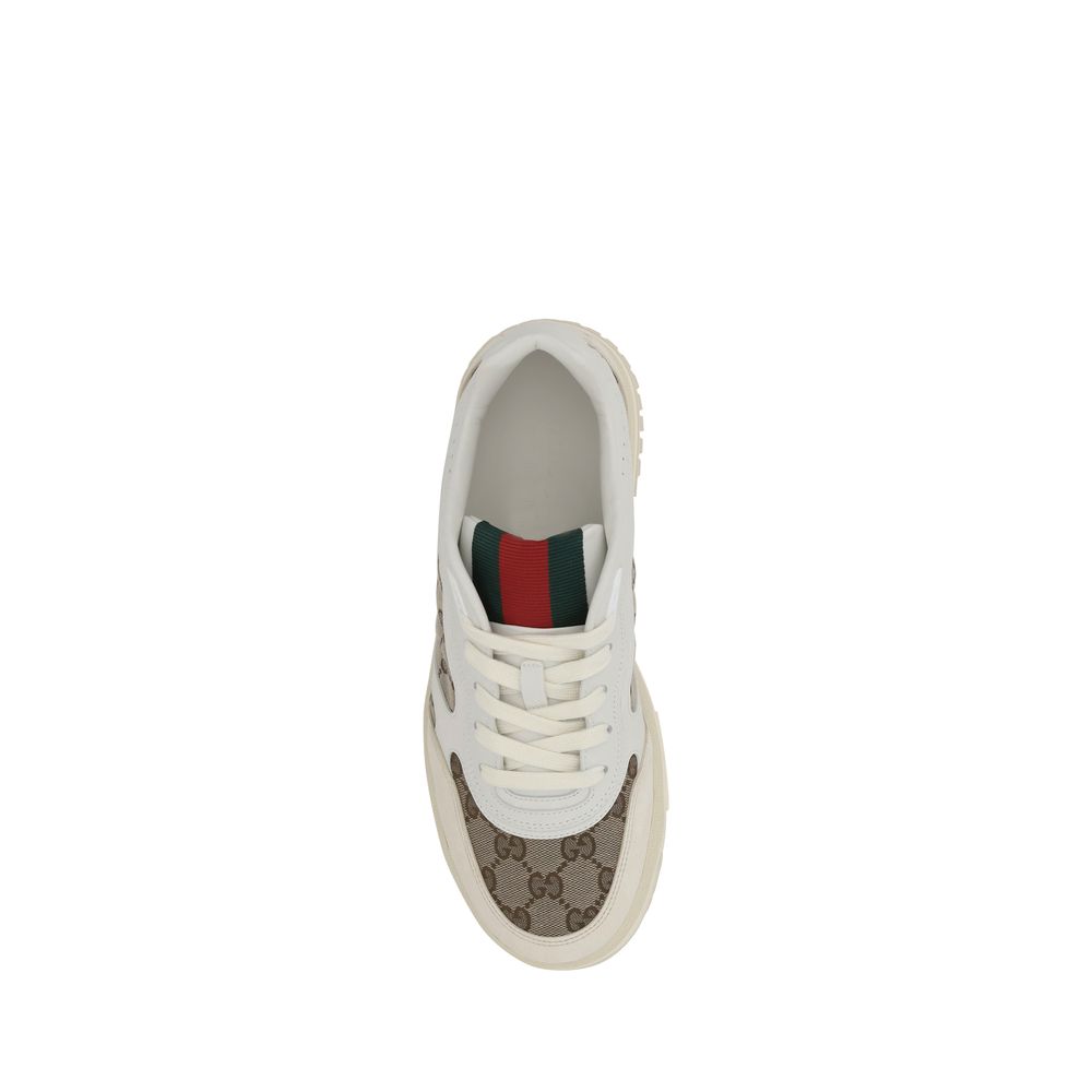 Gucci GG Re-Web Leather Low Top Lace-Up Sneakers