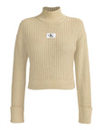 Calvin Klein Jeans Logo Pure Cotton Turtleneck Knit Crop Top - beige
