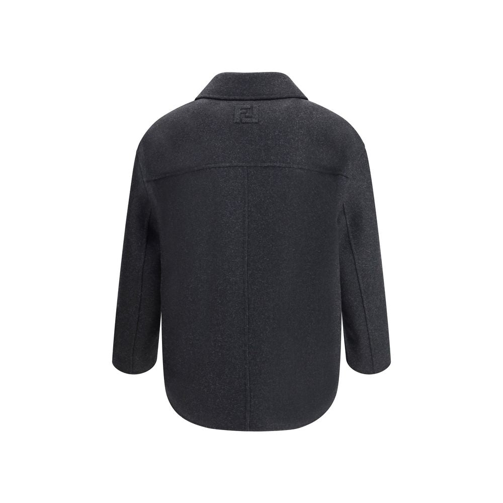 Fendi Gray/Grey Wool Double-breasted Coat