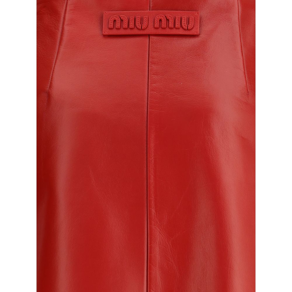 Miu Miu Red Nappa Leather Skirt