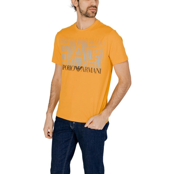 EA7 By Emporio Armani Logo Pure Cotton Athleisure T-Shirt - Yellow, Mustard Yellow