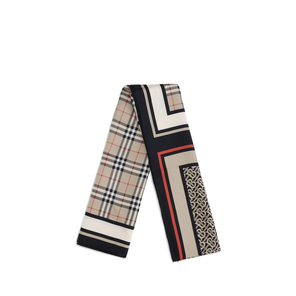 Burberry Checkered & Stripe Silk Scarf