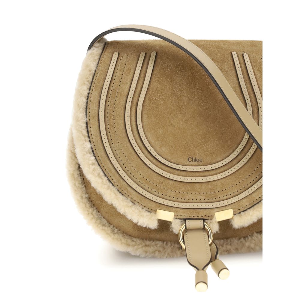 Chloé Shearling Marcie Saddle Shoulder Bag