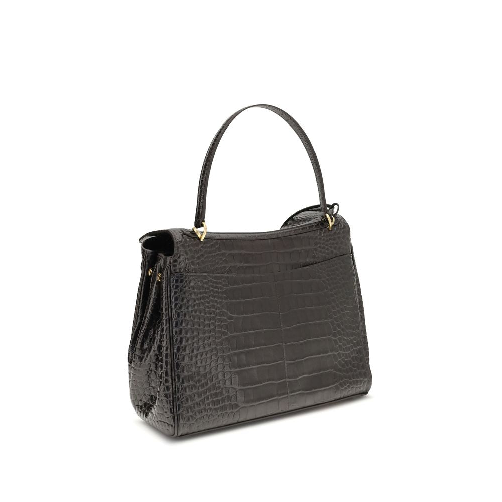 Balenciaga Brown Crocodile Embossed Rodeo Medium Leather Shoulder Bag