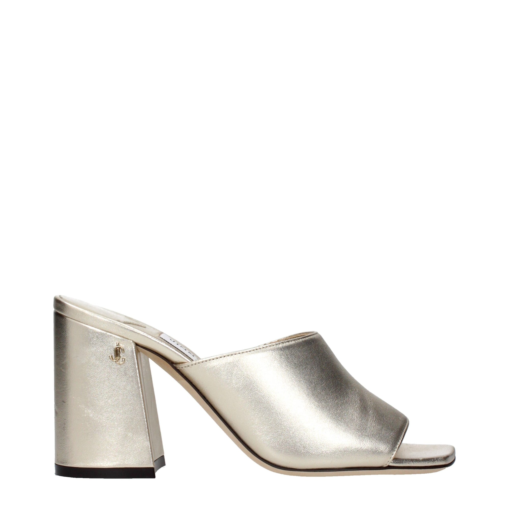 Jimmy Choo Gold Leather Block Heel Sandals