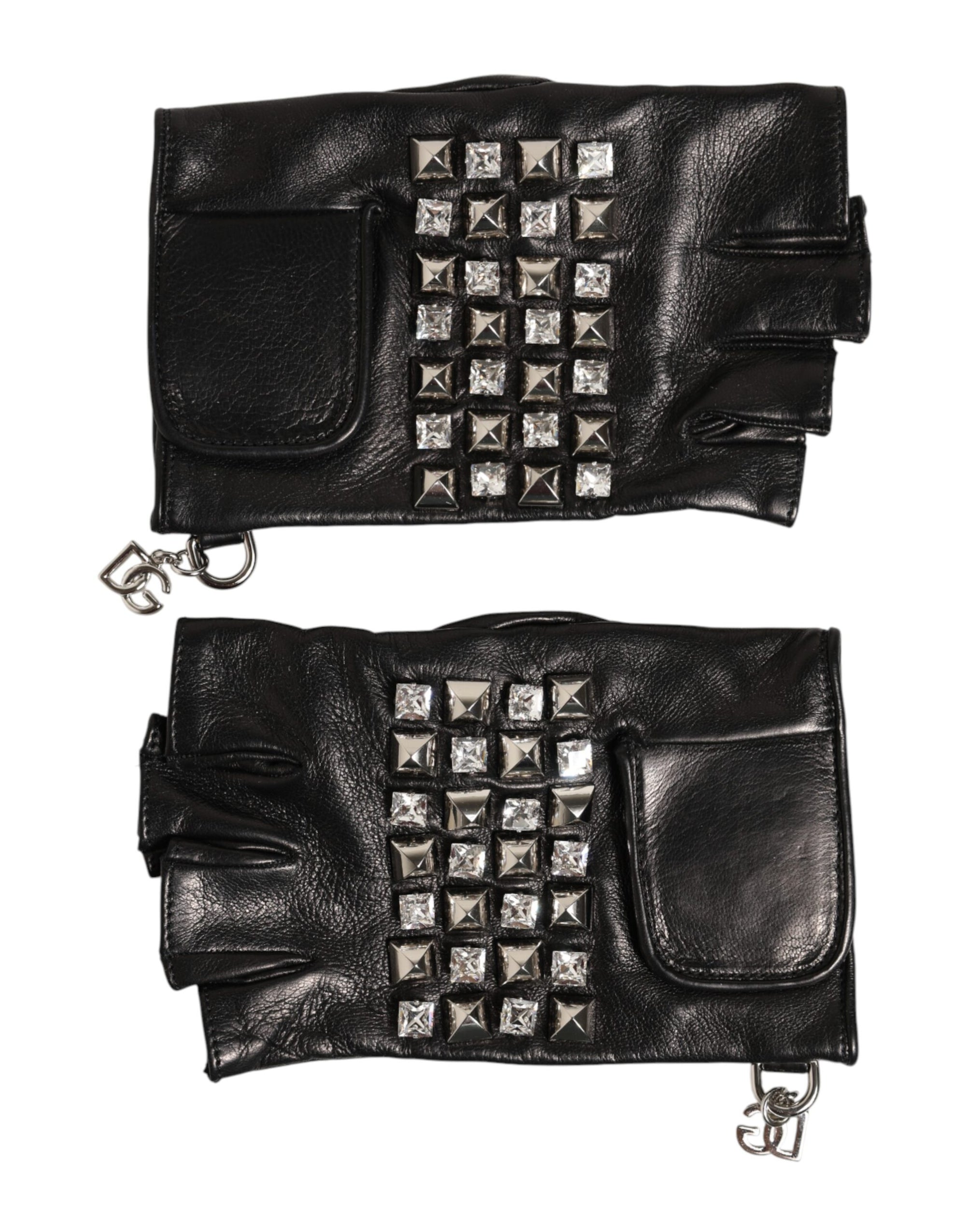 Dolce & Gabbana Embellished & Studded Fingerless Gloves - Black