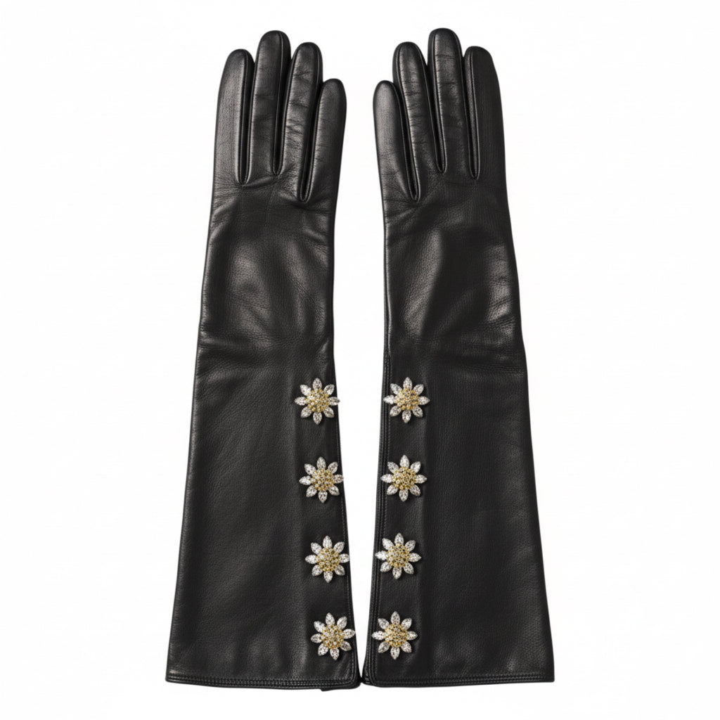 Dolce & Gabbana Embellished Leather Long Gloves - Black