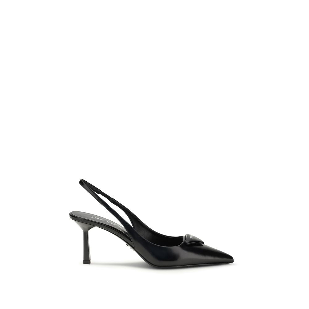 Prada Black Leather Slingback Heeled Pumps