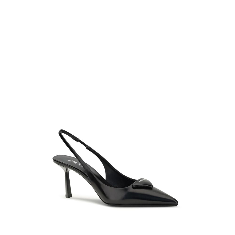 Prada Black Leather Slingback Heeled Pumps