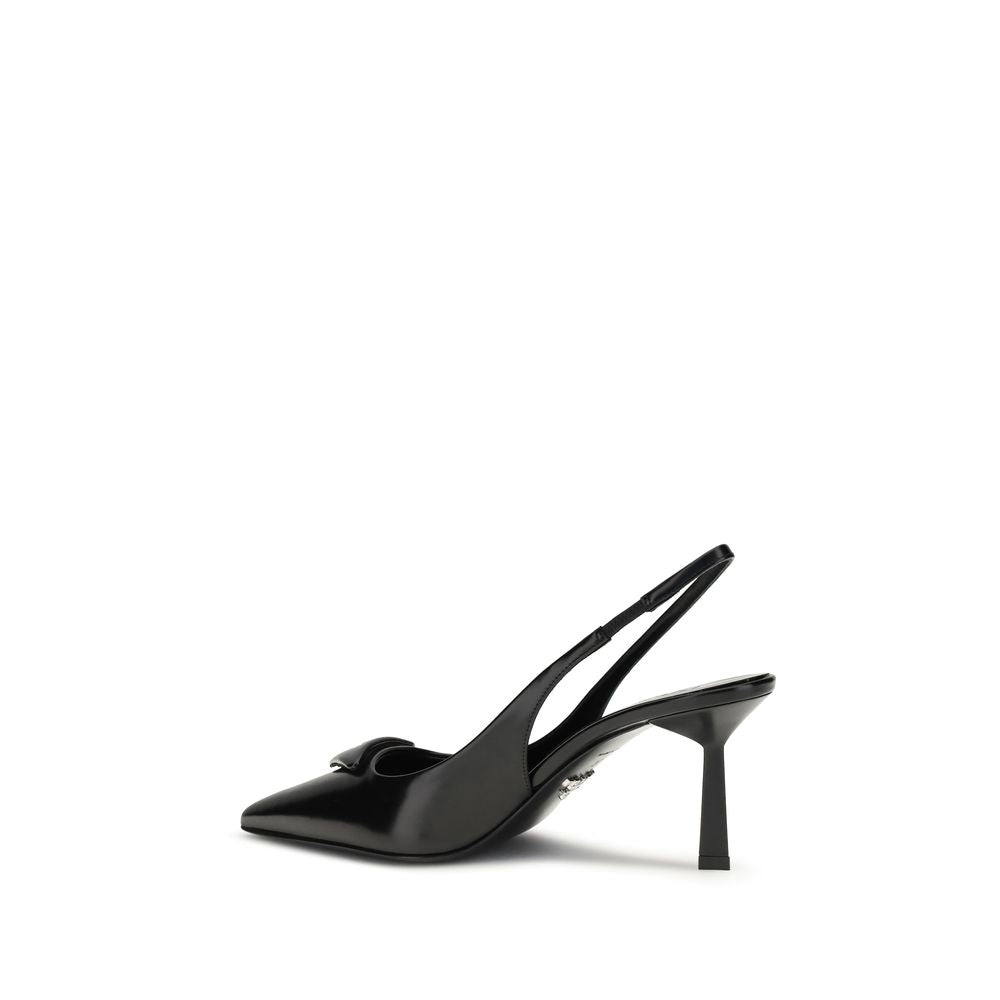 Prada Black Leather Slingback Heeled Pumps