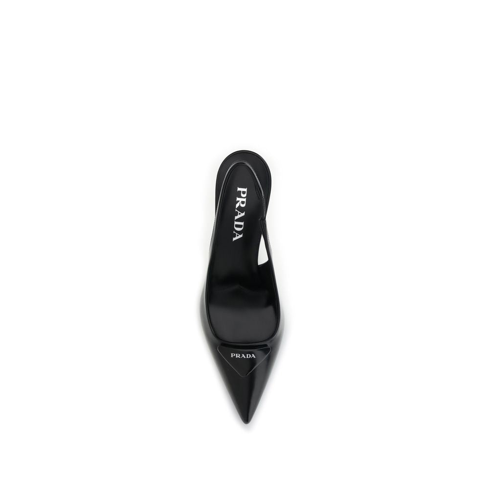 Prada Black Leather Slingback Heeled Pumps