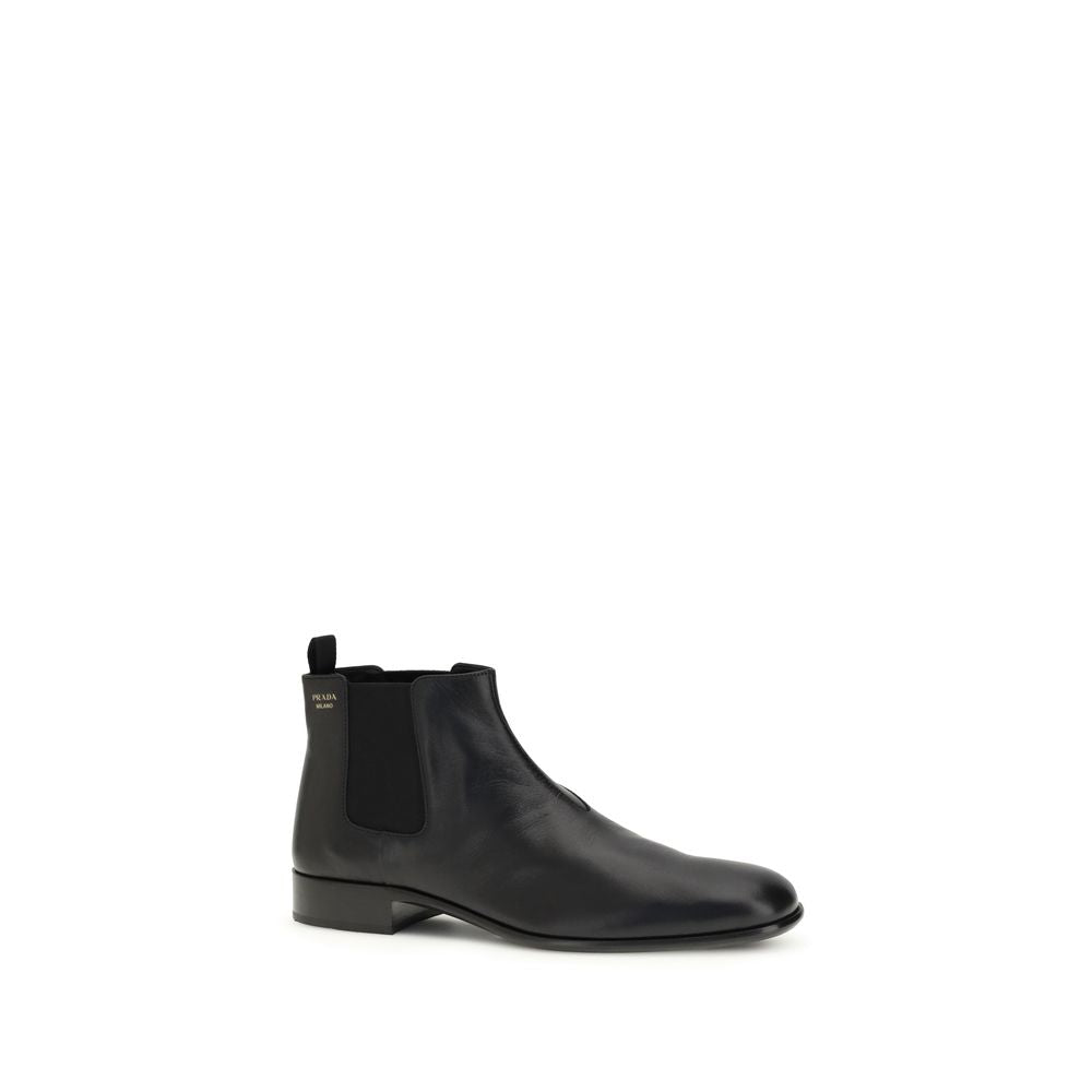 Prada Leather Black Chelsea Ankle Boots