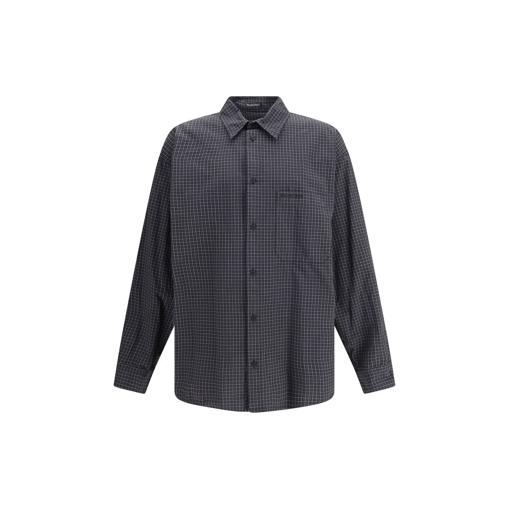 Balenciaga Wool Geo Grid Checkered Shirt