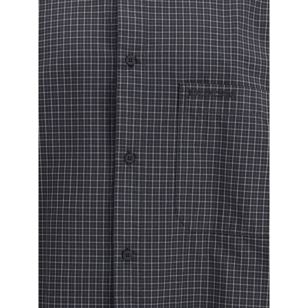 Balenciaga Wool Geo Grid Checkered Shirt