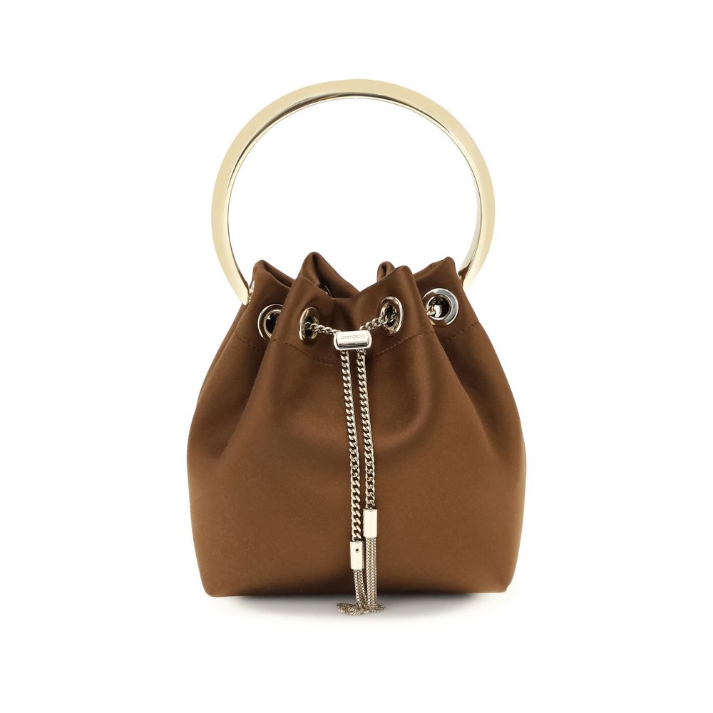 Jimmy Choo Brown Silk Ring Clutch Bucket Bag