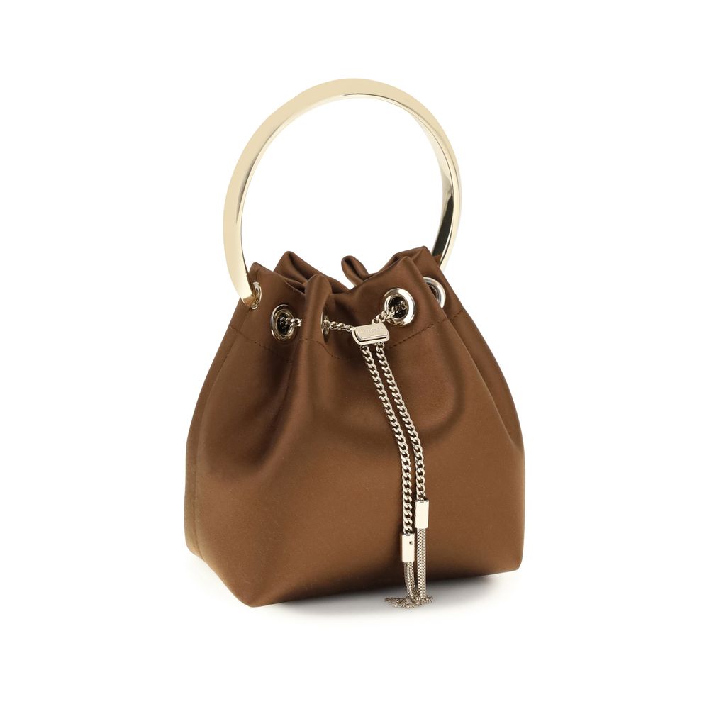 Jimmy Choo Brown Silk Ring Clutch Bucket Bag