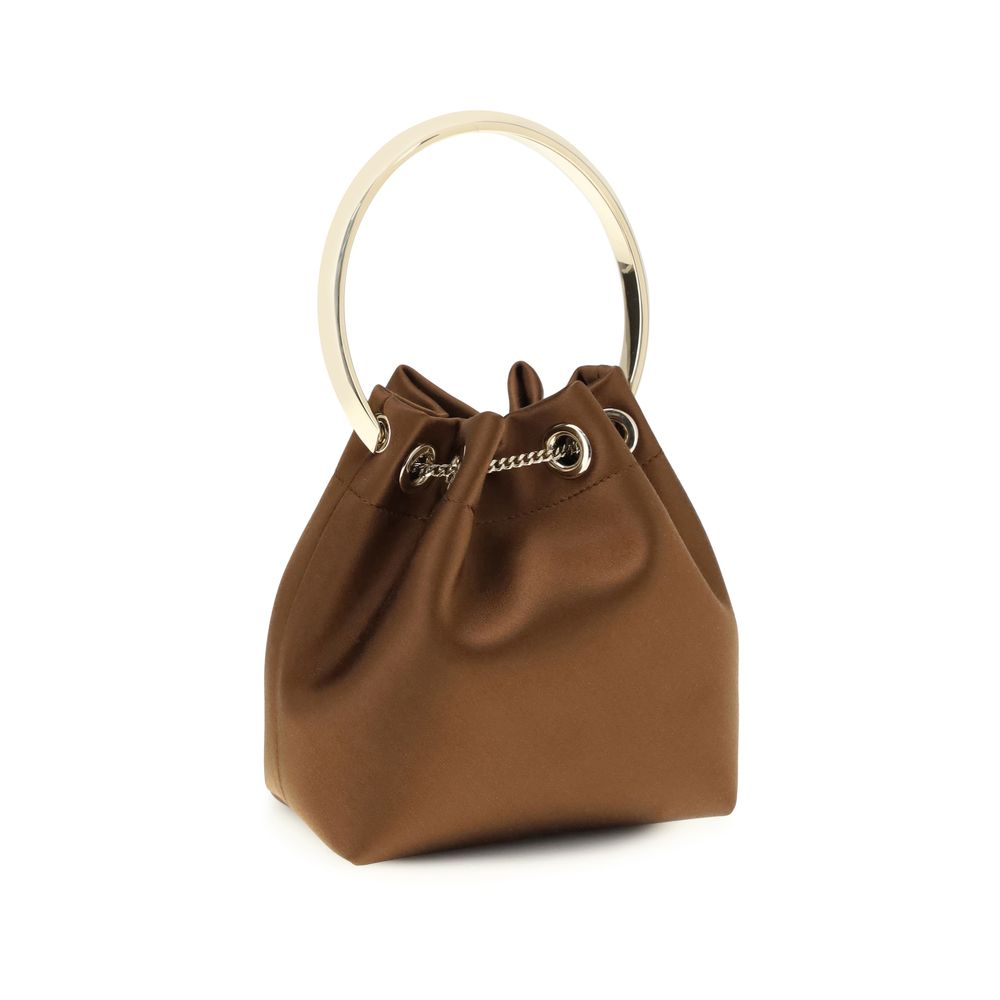Jimmy Choo Brown Silk Ring Clutch Bucket Bag