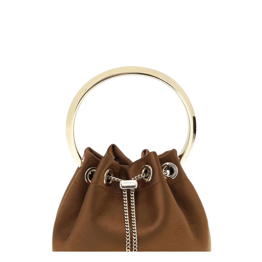 Jimmy Choo Brown Silk Ring Clutch Bucket Bag