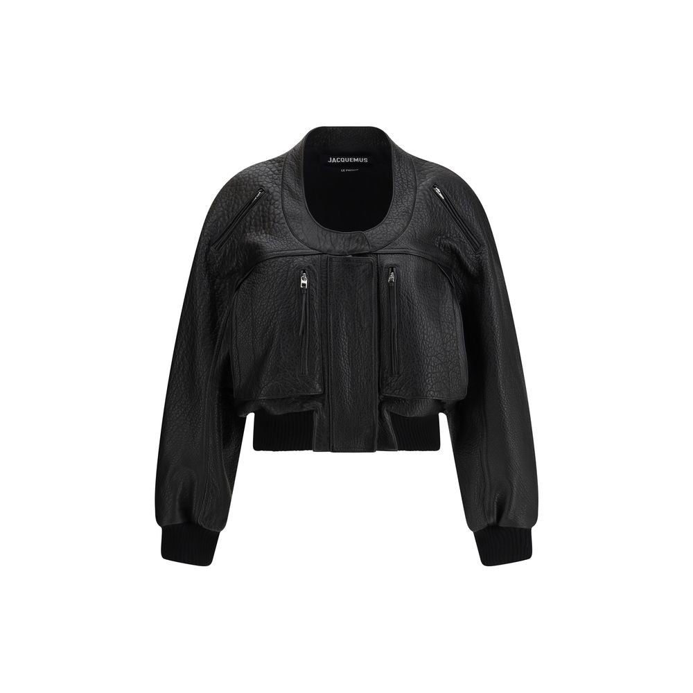 Jacquemus Black Leather Bomber Jacket