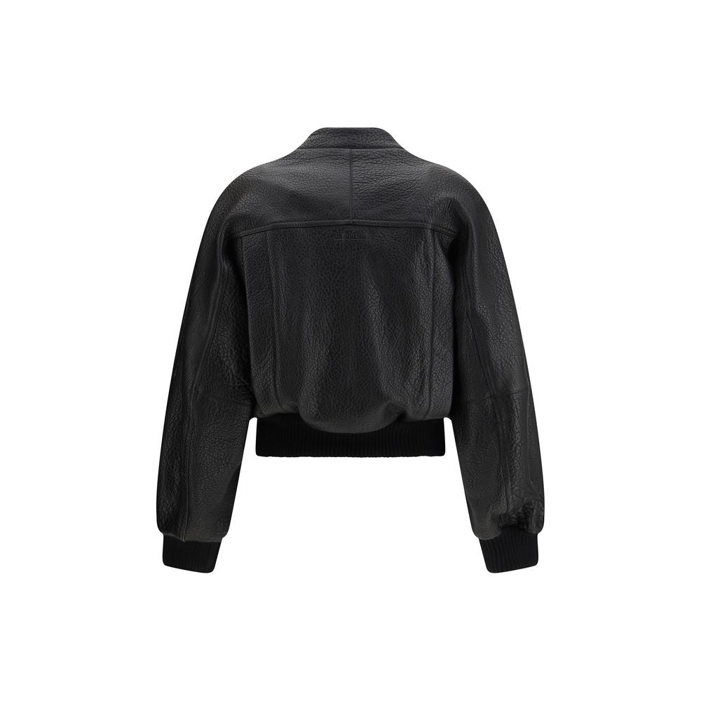 Jacquemus Black Leather Bomber Jacket
