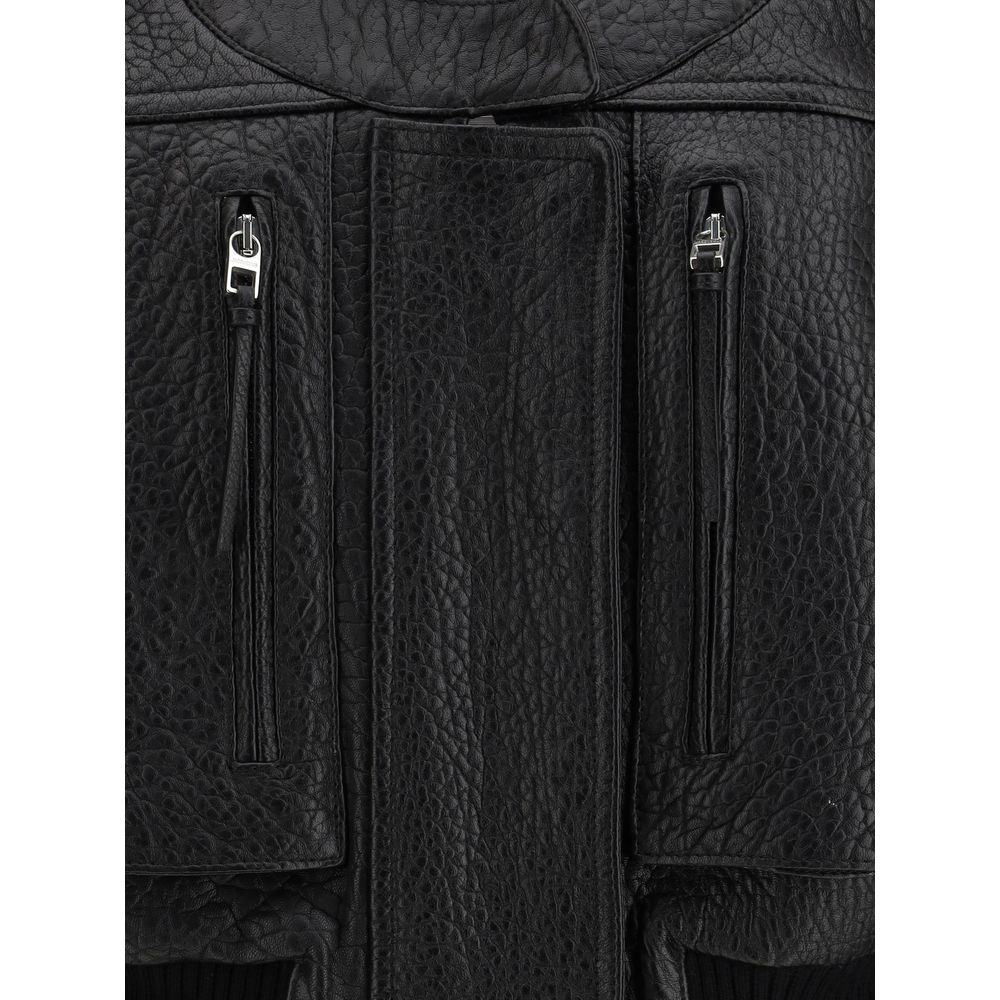 Jacquemus Black Leather Bomber Jacket
