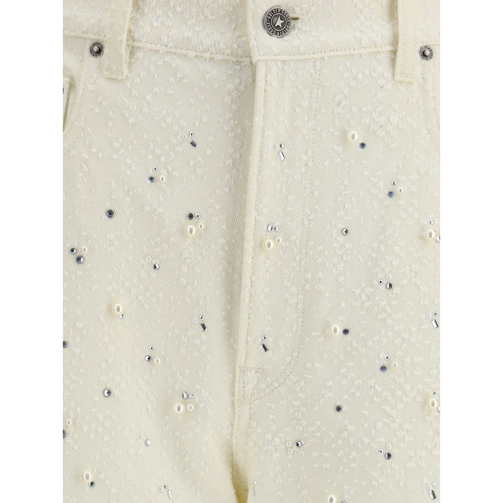 Golden Goose Embellished White Straight-Leg Jeans