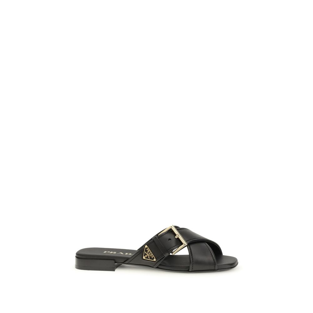 Prada black leather criss-cross flat sandals