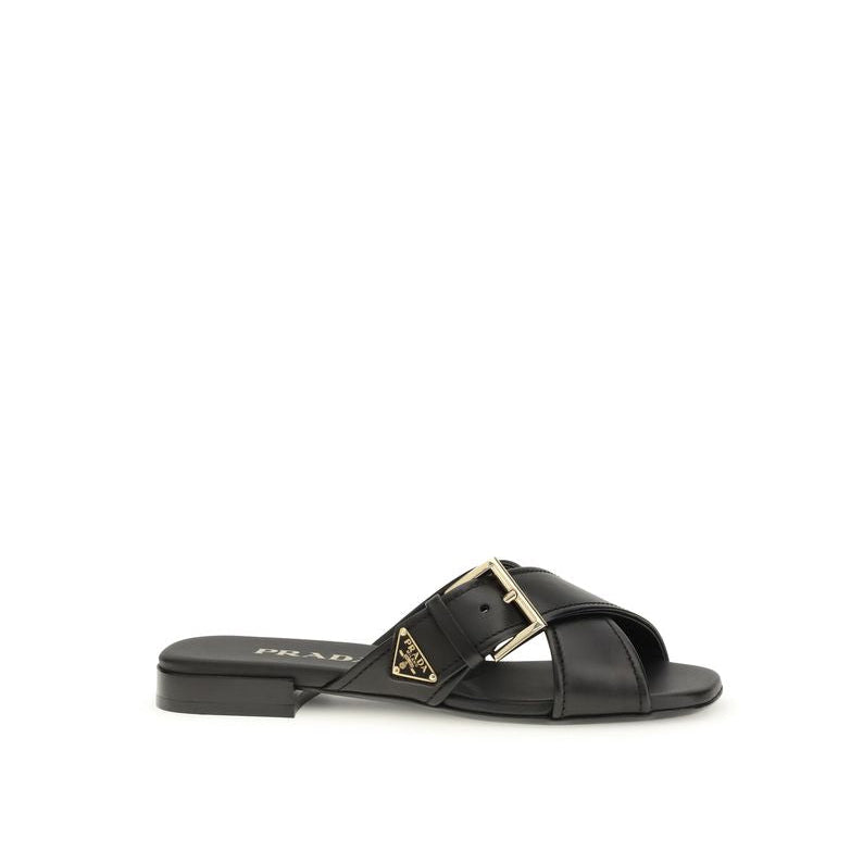 Prada black leather criss-cross flat sandals