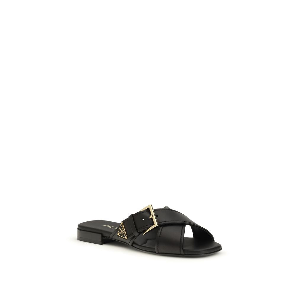Prada black leather criss-cross flat sandals