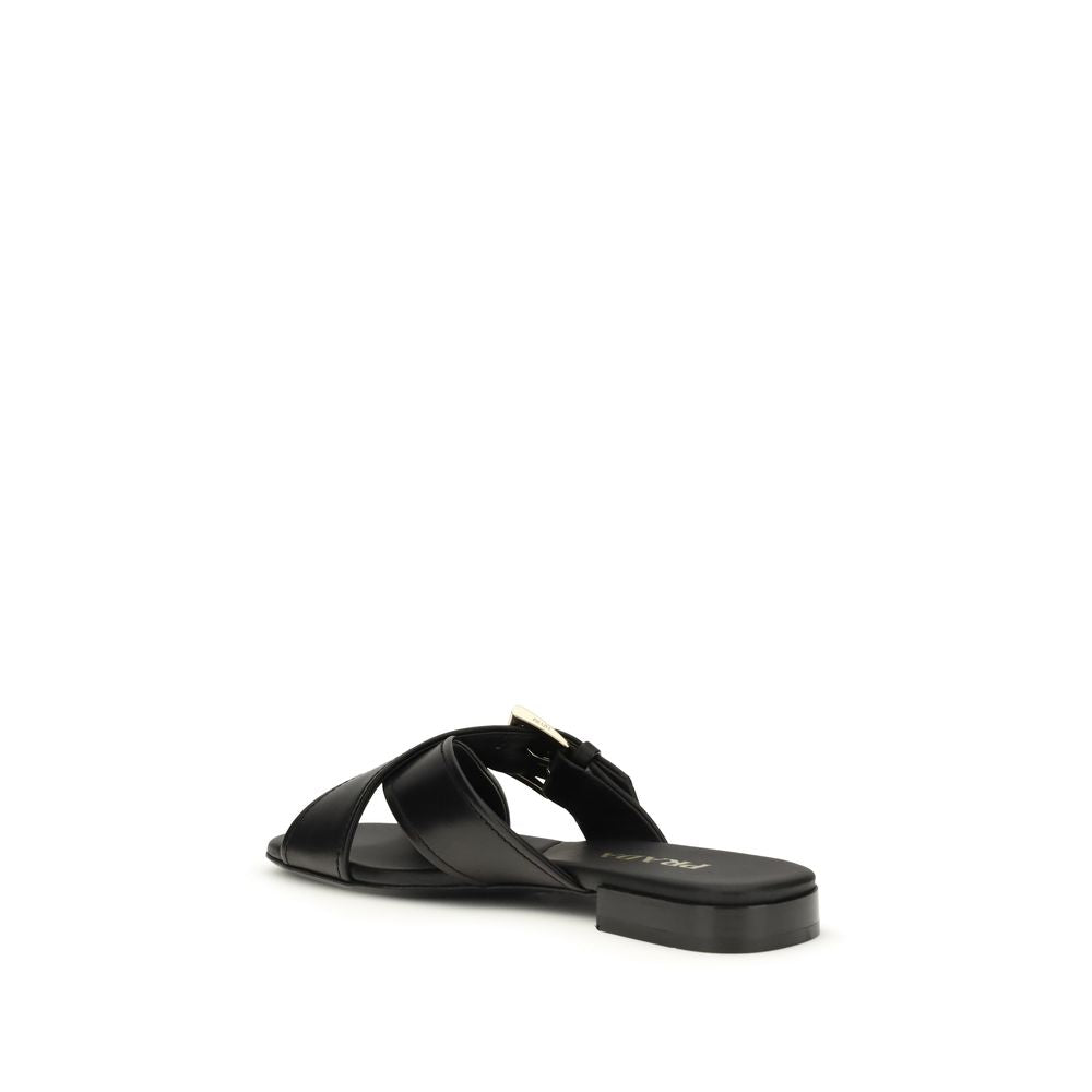 Prada black leather criss-cross flat sandals