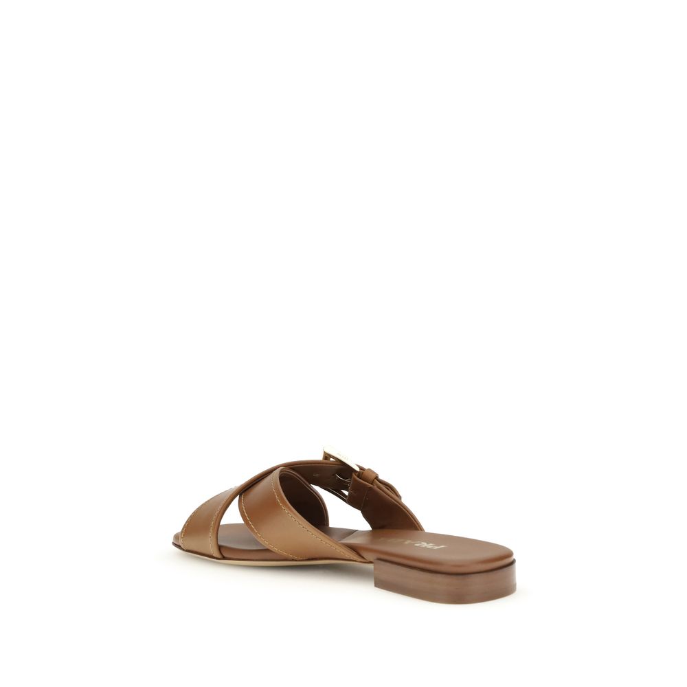 Prada Brown Tan Leather Criss-Cross Flat Sandals