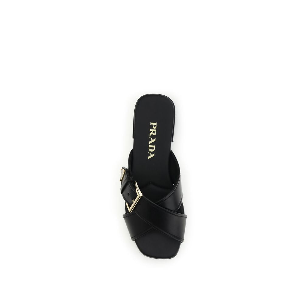 Prada black leather criss-cross flat sandals