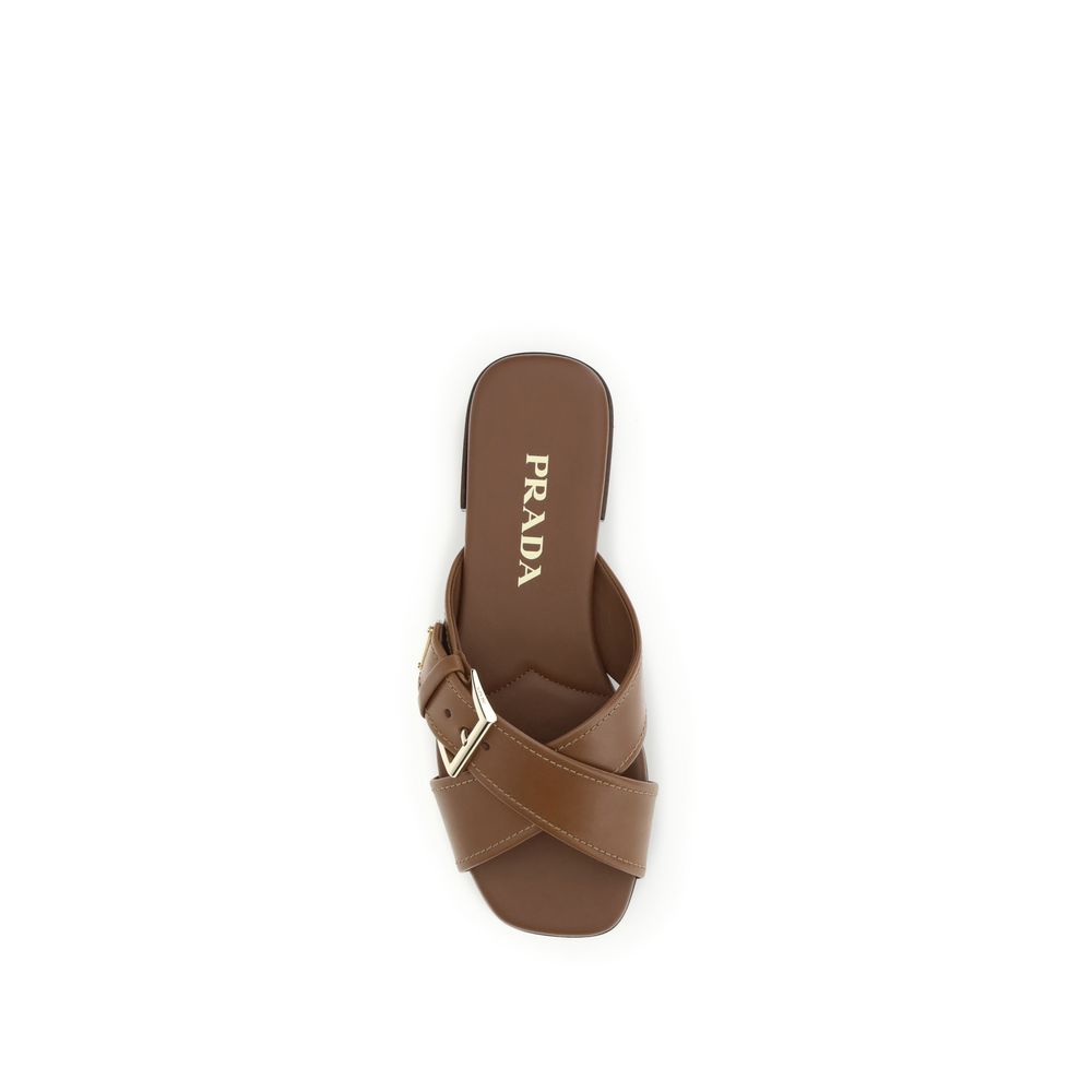 Prada Brown Tan Leather Criss-Cross Flat Sandals