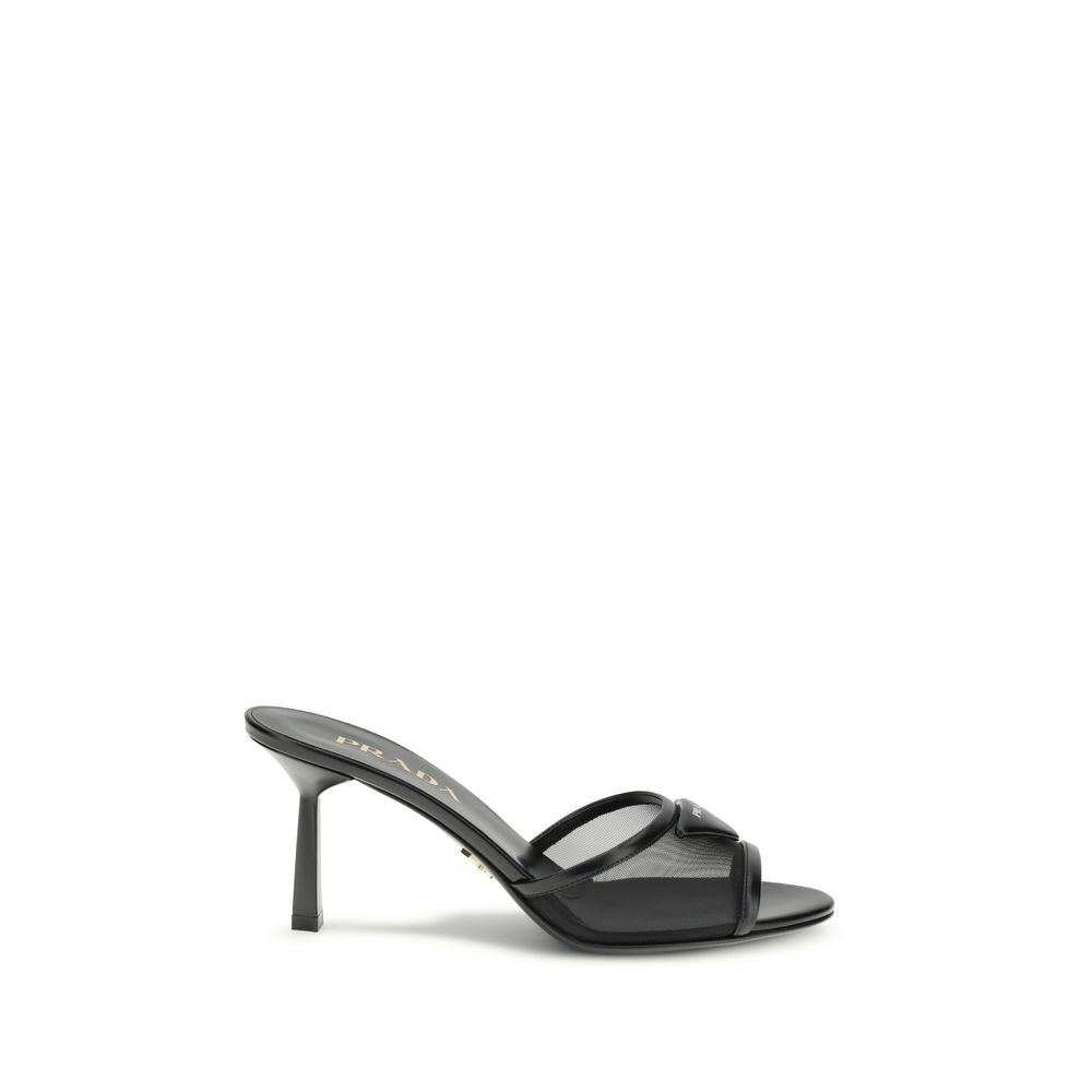 Prada Black Leather Stiletto Heeled Sandals