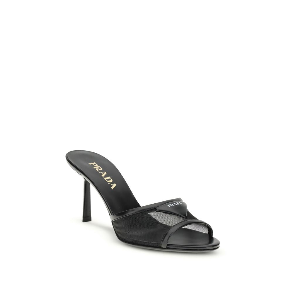 Prada Black Leather Stiletto Heeled Sandals