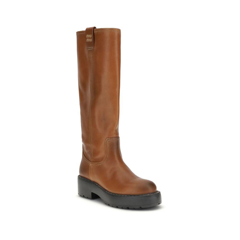 Miu Miu Calfskin Leather Cognac Boots