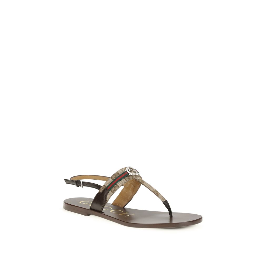 Gucci T-Bar Leather Flat Sandals