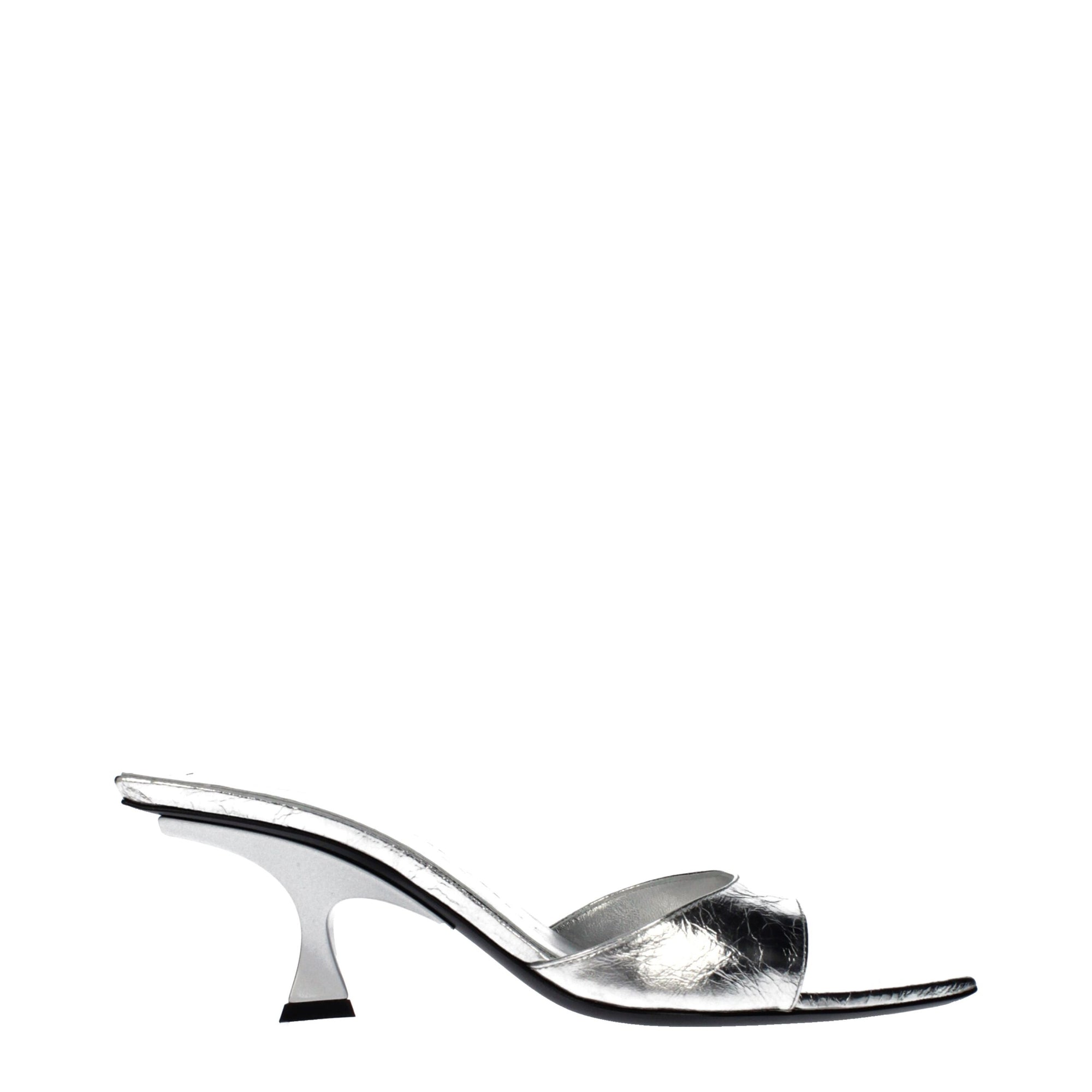 The Attico Bes Leather Heeled Mule Sandals - Silver