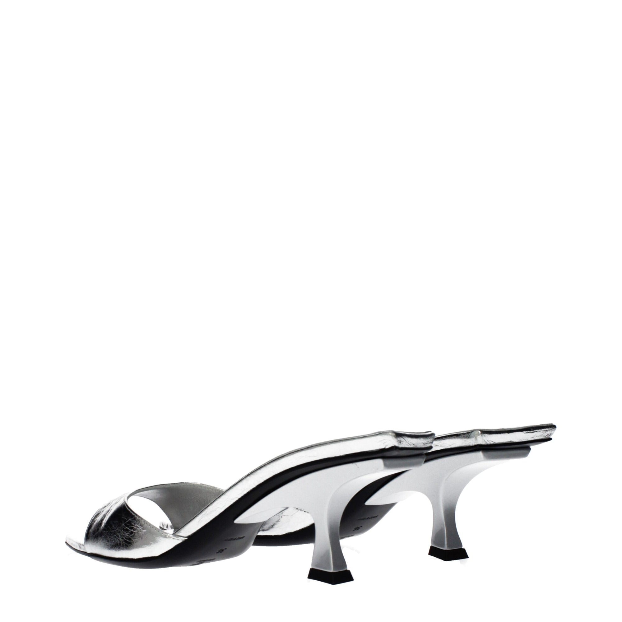 The Attico Bes Leather Heeled Mule Sandals - Silver